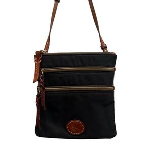 Dooney & Bourke Black Nylon Messenger with Brown Leather Trim bag clutch travel